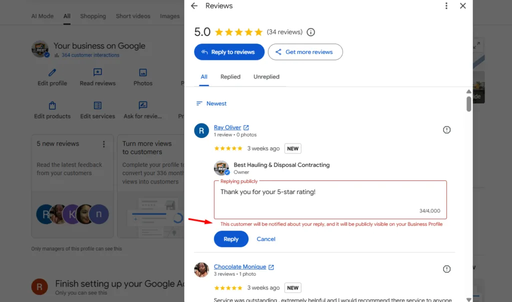 Google Business Profile review bug