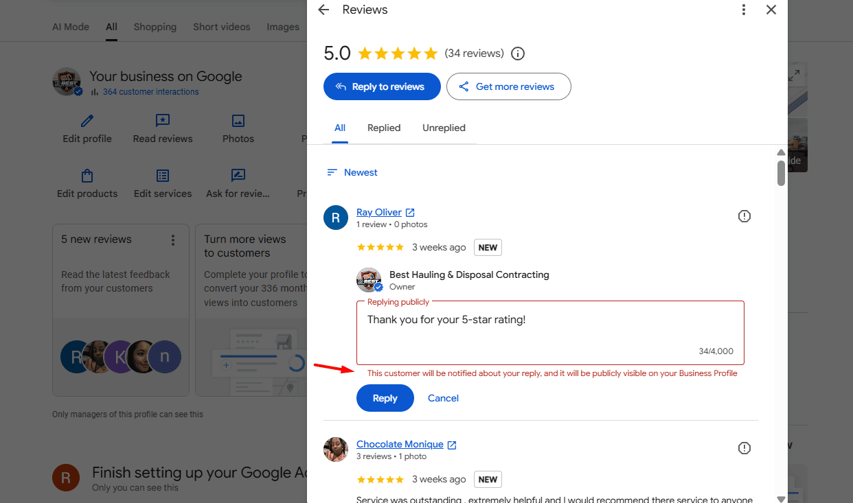 Google Business Profile review bug