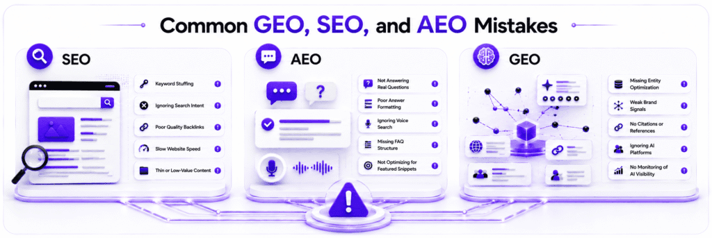 Common GEO, SEO, and AEO Mistakes